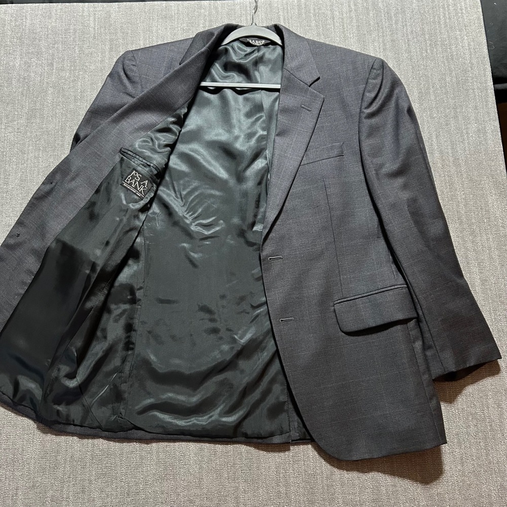 Jos. A. Bank Mens 40S Wool Suit Jacket Blazer Charcoal Gray Micro Check 2 Button